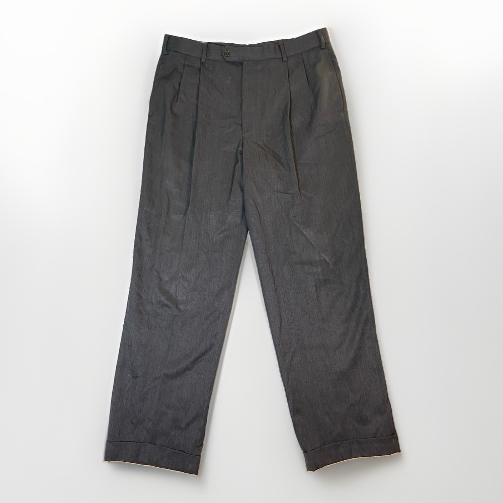 Brooks Brothers Men's Pleated Cuffed Wool Dress Pants Meas. Size 35"x31" Black